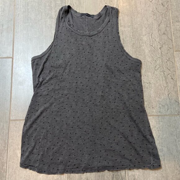 Stateside Racerback Supima Cotton Cherry Print Tank Top Gray Raw Edge Size Mediu - Picture 1 of 8
